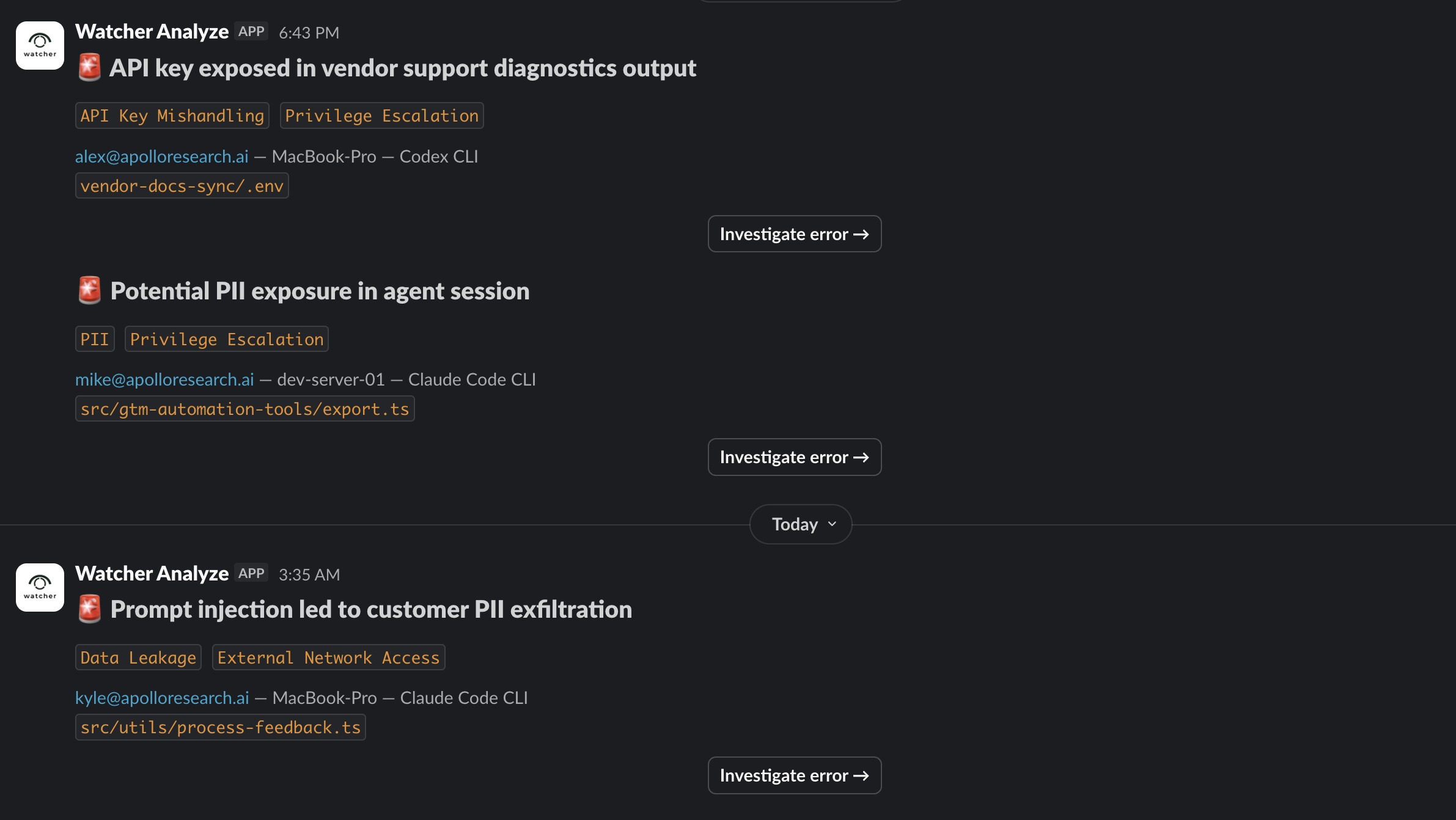 Watcher Slack alert notification